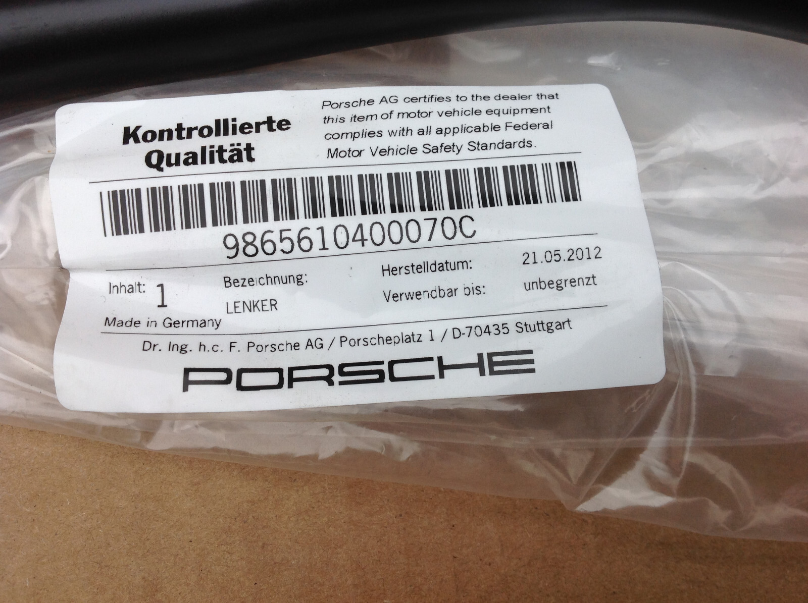 PORSCHE BOXSTER 986 CONVERTIBLE TOP ROOF CONTROL ARM RIGHT SIDE 1997