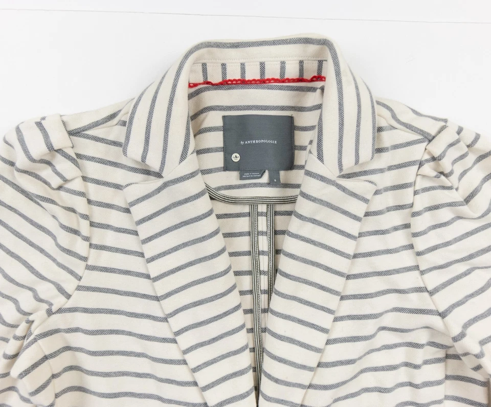 A от Anthropologie Blazer женщин маленький слоновой кости вязаный жакет в полоску женщины с воротником - Изображение 2 из 4