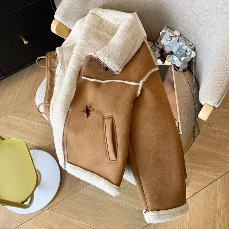 Cappotto Donna Giacca Corta Marrone Pile Simil Montone 29725 - Immagine 2 di 4