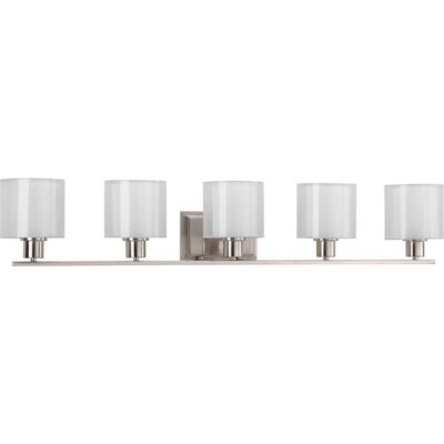 Invite 41-1/2 in. 5-Light Brushed Nickel White Shade Vanity Light by Progress L.