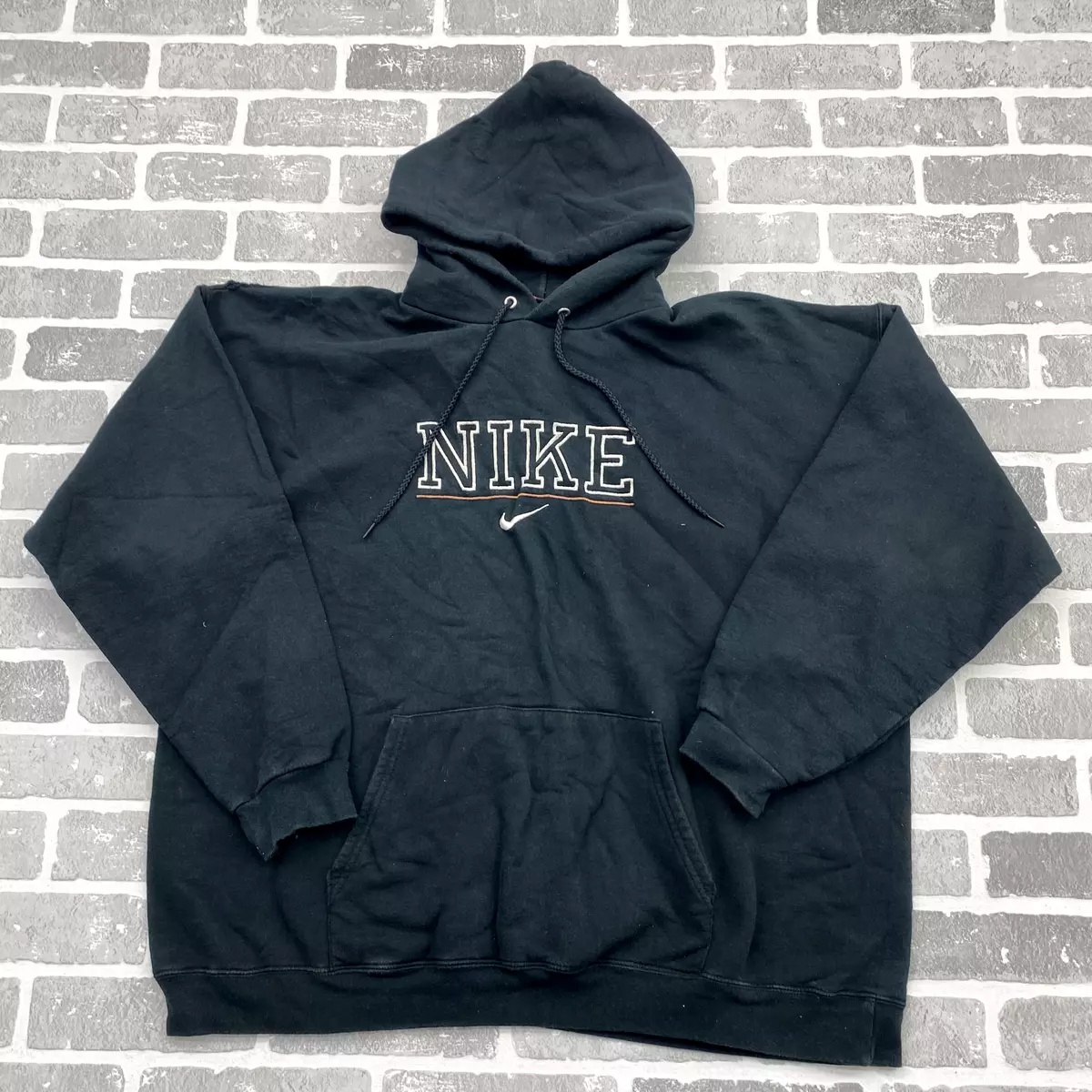 RARE Vintage Nike Black Center Swoosh Embroidered Hoodie Sweatshirt Adult XL