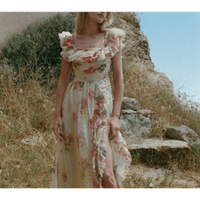 Doen Ernestine Dress RARE Sweet Gardenia Silk Organza Maxi SZ L Fairy Coquette