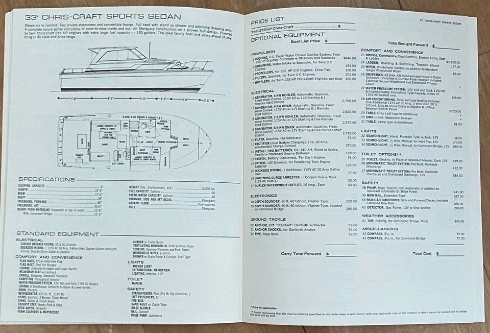 1973 Chris Craft Boats Specifications and Price Schedule Brochure - Image 4 of 4