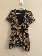 Zara Trafaluc collection Small Floral Wrap Romper Short Cottagecore Boho Chic