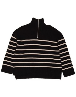 Zara Damen Pullover Pulli mit Reißverschluss UK 18 XL schwarz gestreift Viskose BW14