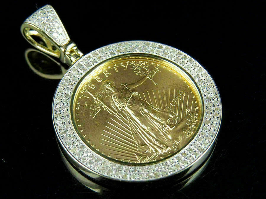 Pendentif pièce de monnaie Lady Liberty plaqué or jaune avec diamant simulé... - Photo 3/4