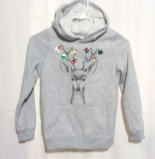 Reindeer Christmas Hoodie Girl's Size 7 Gray Pouch Sequin Antlers