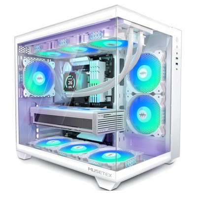PC Gehäuse ATX weiß 6 PWM ARGB Lüfter 360mm Wasserkühlung Sichtfenster
