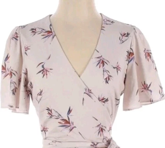 Stylestalker Women Floral Crepe Ruffle Penny Mini Wrap Dress Ivory Small Luxe - Image 3 of 4