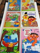 6 Playskool Sesame Street Wooden Puzzles Vintage Big Bird Oscar Ernie Bert