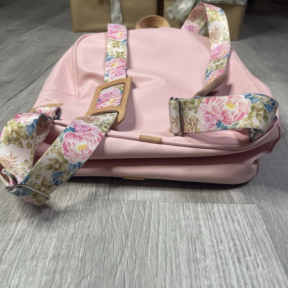 RARE Jon Hart Design Peony Collab Pink Coated Canvas Large Backpack Floral EUC - Image 3 of 4