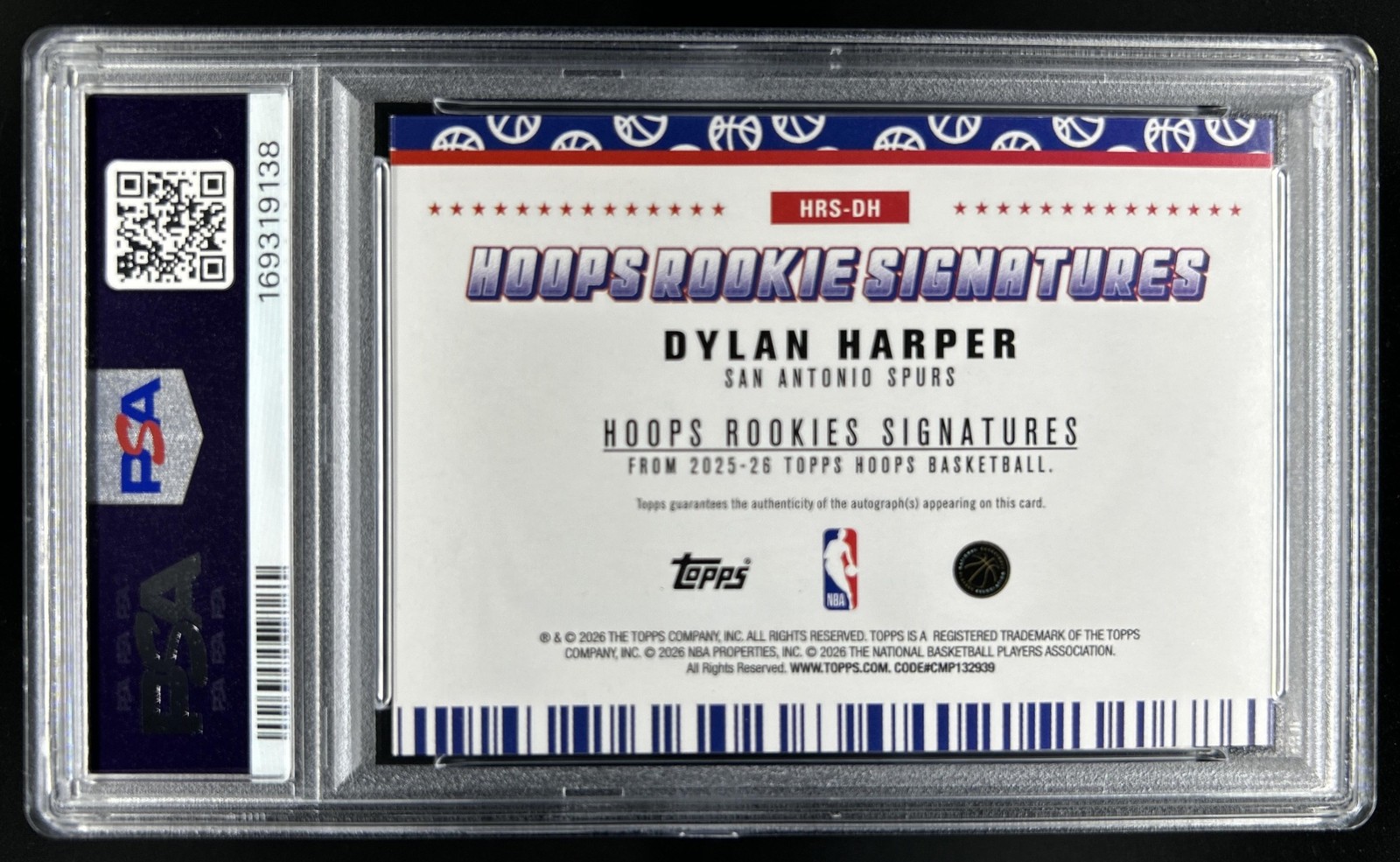 2025-26 Topps Hoops Dylan Harper Rookie Pixel Burst Gold RC Auto #/50 PSA 9 view 2