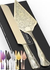 Orblue Wedding Cake Knife and Server Set - Premium, Beautifully Engraved Cutting