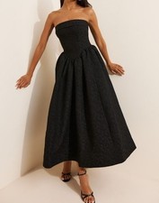 BHLDN Jacquard Strapless Midi Dress Womens 14 Enchanting Elegant Formal Black