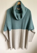 BRAKEBURN Blue & Cream/Beige Alpaca Mix Cowl Neck Knit Jumper Size 16 Relaxed