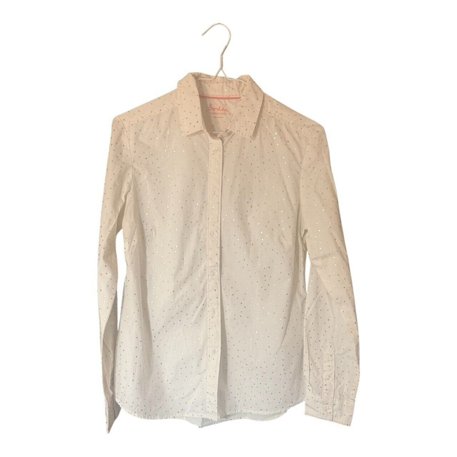 Boden The Classic Shirt Metallic Polka Dot Size 4 White Gold