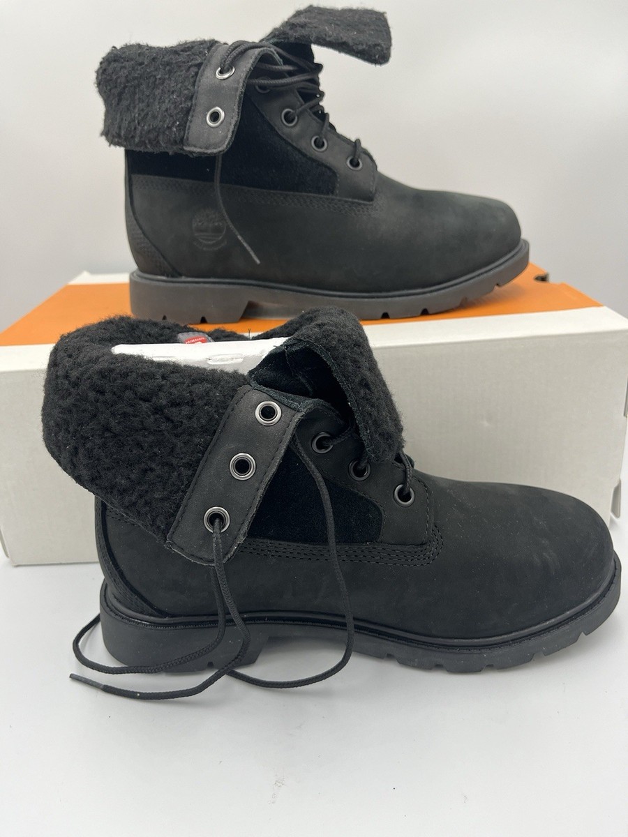 Timberland Linden Woods WP Fleece Fold Down Boots, Black – Stylish Size UK5