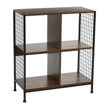 Trellis Open Storage Bookshelf with 4 Cube Compartments Mid Century Walnut Wo...