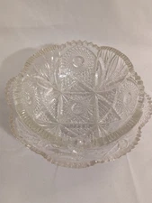 Vtg 2Pc Clear Glass Set: McKee EAP & Brilliant Imperial Nu Cut Crystal Bowls