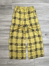 Marni X Uniqlo Pants Women Small Yellow Wide Leg Plaid Drawstring Satin Office