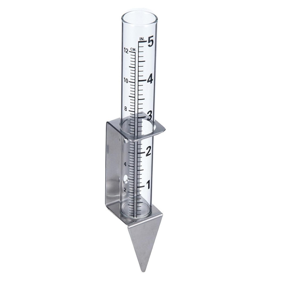 per Misuratore di pioggia a spirale in vetro, capacità 17,8 cm, rimovibile, con telaio in metallo, per giardino, cortile, ponte, prato, paesaggio, stagno, terreni agricoli, 4 pezzi