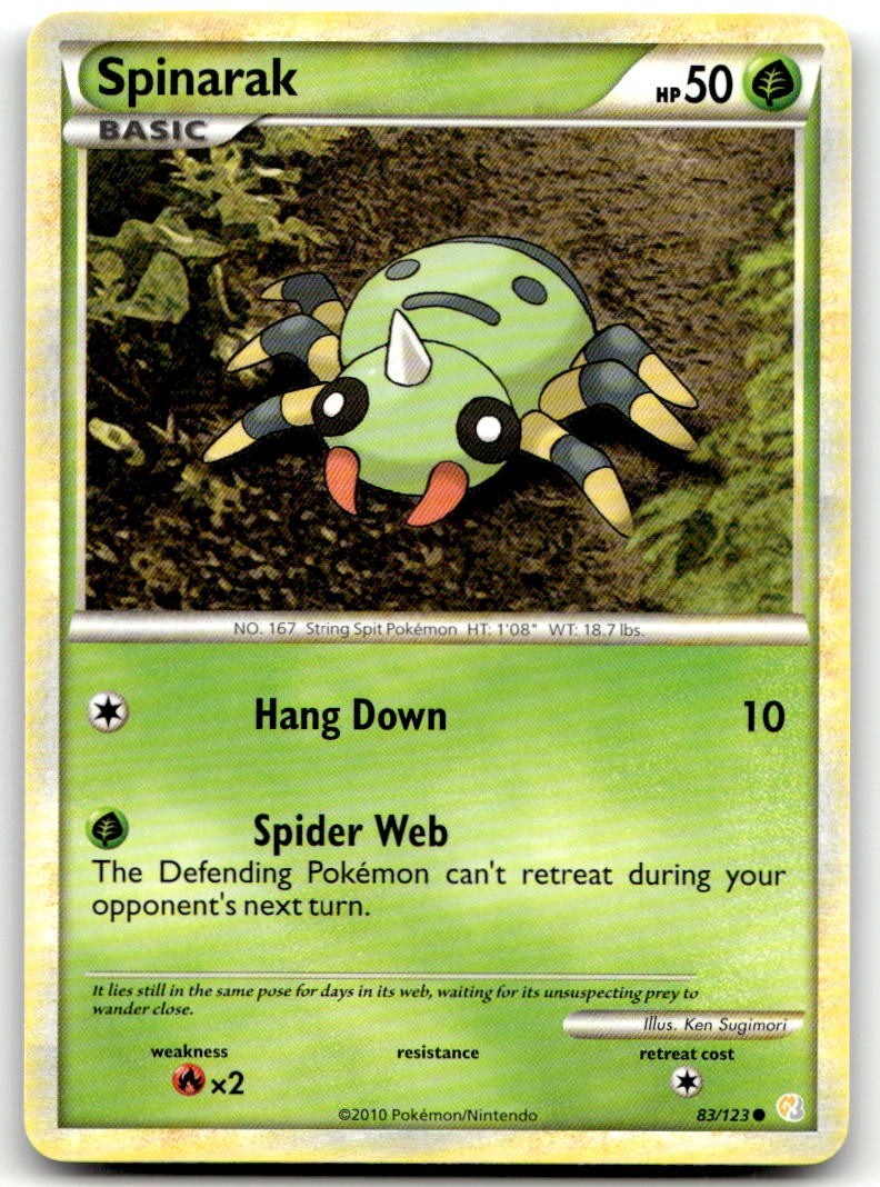 Spinarak 83/123 Common HeartGold & SoulSilver Pokemon Near Mint