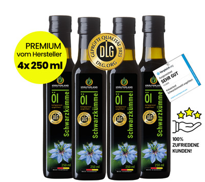 KRÄUTERLAND Schwarzkümmelöl ungefiltert 1L ägyptisch kaltgepresst (4x250ml)