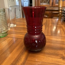vintage anchor hocking Ruby Red Flower Vase 6 1/2 Inches Art Deco