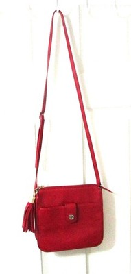 Talbots Red Leather Crossbody Bag w Tassel Size Small Gold Hardware Adjustable