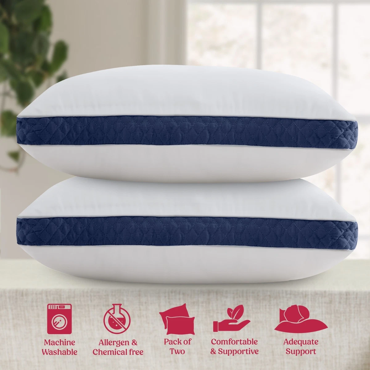 Queen Size 4 Pack Pillow Inserts, Pillows for Sleeping 4 Pack, Hotel Pillows  for Side Back & Stomach Sleepers, Washable Bed Pillows Set of 4 