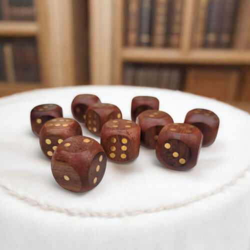 Set Of 10 Rare Unique Backgammon Rose Wood D6 Dices 22 mm with Brass Inlay Work - Picture 2 of 7