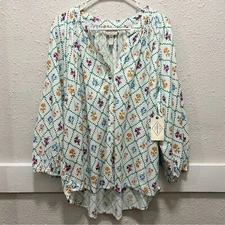 St. John's Bay Button Down Wide 3/4 Sleeve Blouse in Trellis Print NWT XXL