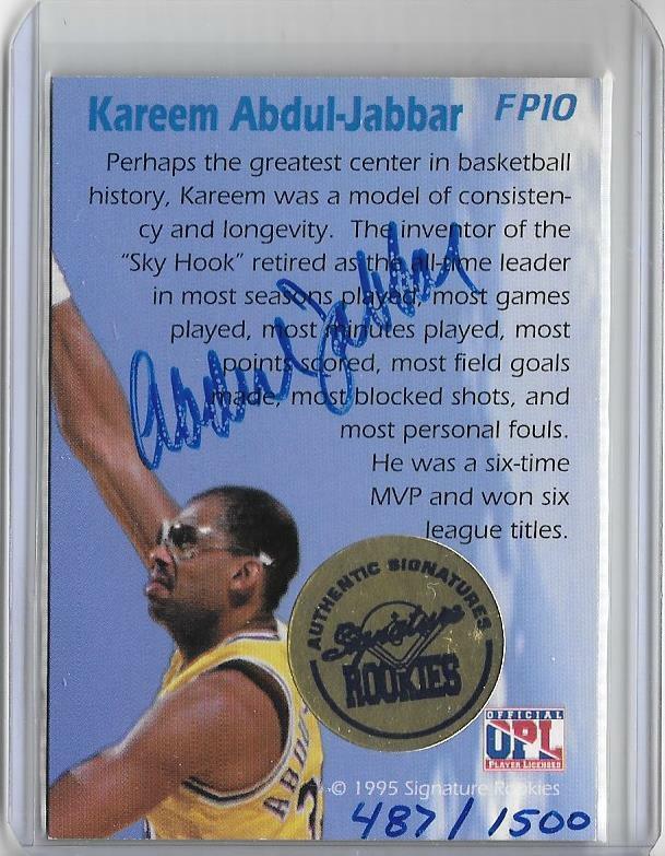 KAREEM ABDUL-JABBAR 1995 SIGNATURE ROOKIES AUTOGRAPH AUTO #487/1500 -LAKERS!!