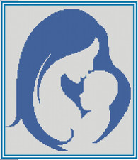 Mother and Child in Blue Silhouette Counted Cross Stitch Chart No. 35-15 