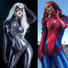 Women Spiderman Cosplay Costume Elastic Dresses Fancy Tights ZENTAI Bodysuit