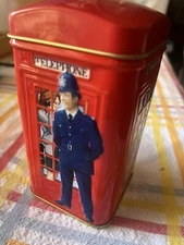 English Breakfast Tea in Collectible Red Phone Booth Bank Tin Can Container