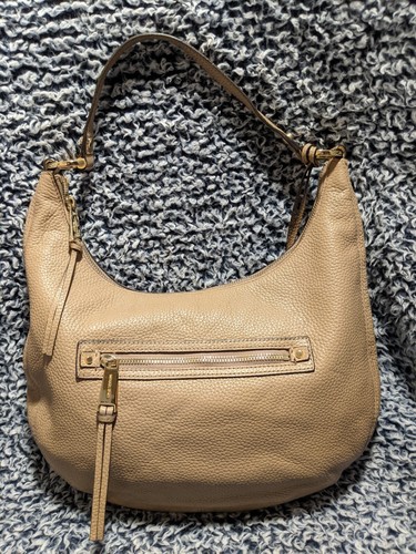 Michael Kors Rhea tan pebbled leather medium messenger handbag