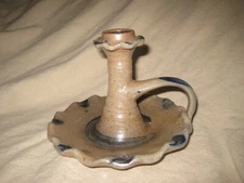 Rowe Pottery 1990 Salt Glazed Chamberstick 5" Candle Holder with Handle