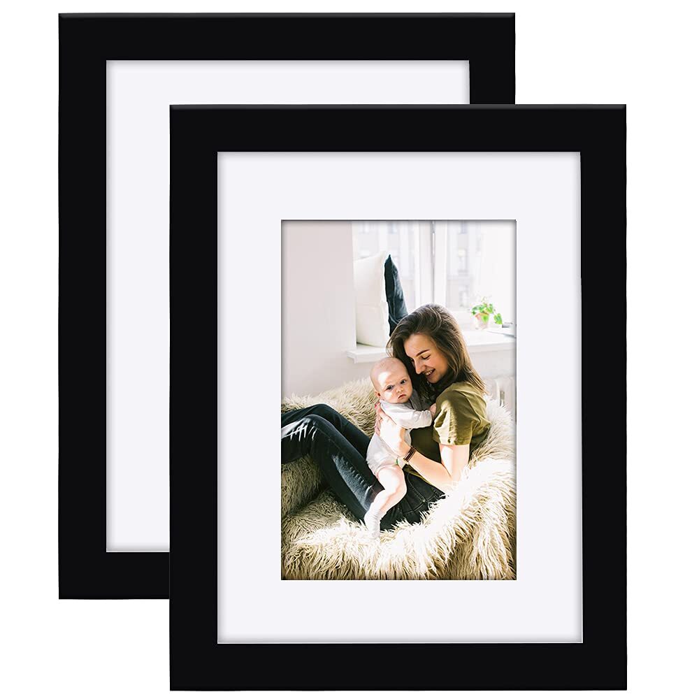 8x10 Picture Frame Black Made of Solid Wood Display Pictures 6x8 with Mat or ...