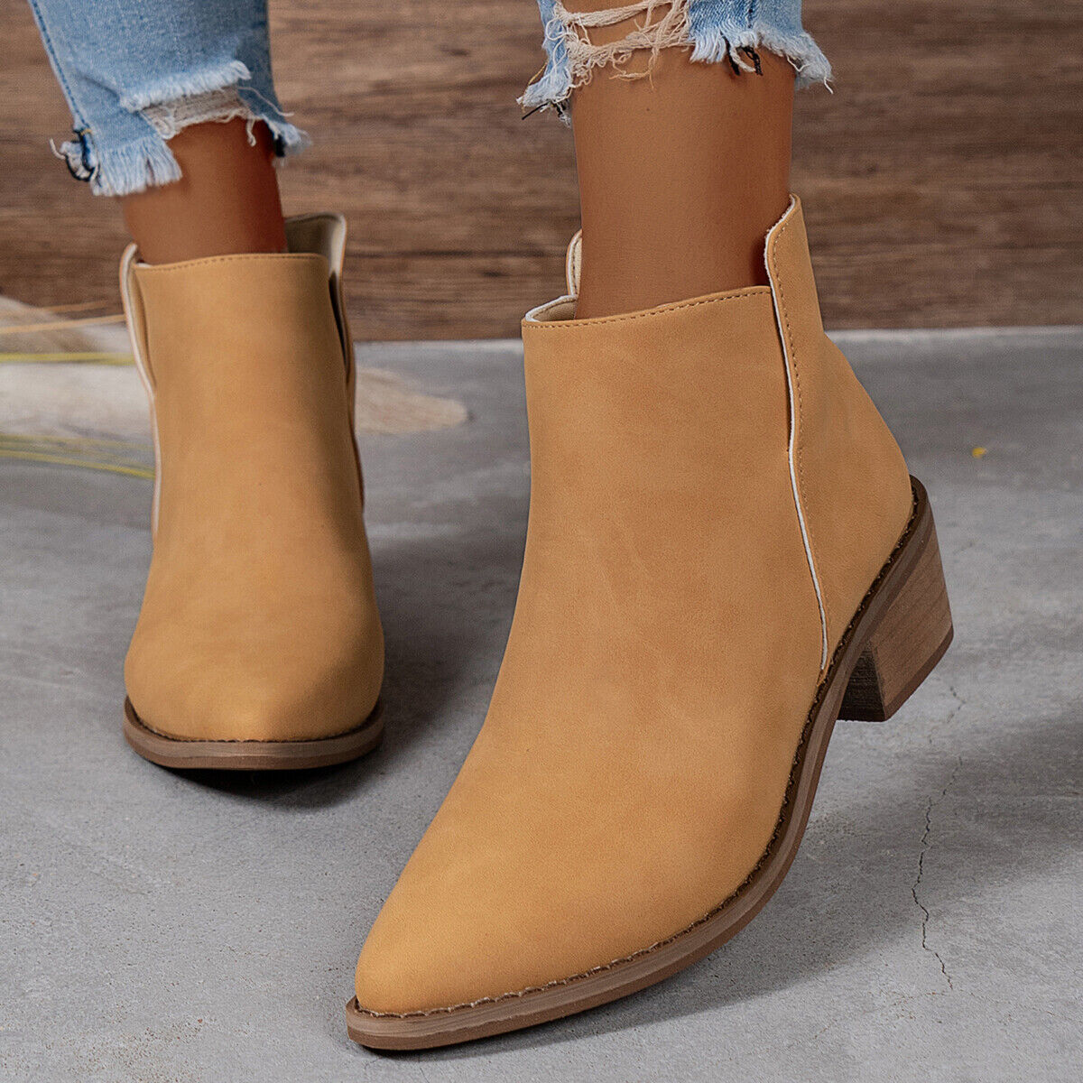 Para mujeres Botines Tacones Bajos Gruesos Tacón Bloque Western Botines Cortos Zapatos Caminar