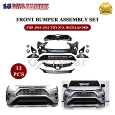 Complete Front Bumper Assembly Set Black For 2020 2021 2022 Toyota Highlander