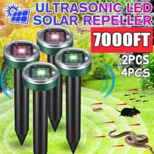 2/4 PK LED Animal Repeller Ultrasonic Solar Outdoor Pest Cat Mice Deer Sensor
