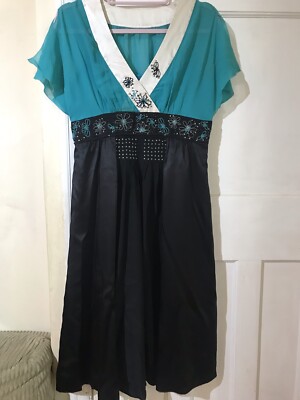 Ghost Dress Vintage Black & Green Beaded 100% Silk Size Small UK 10/12