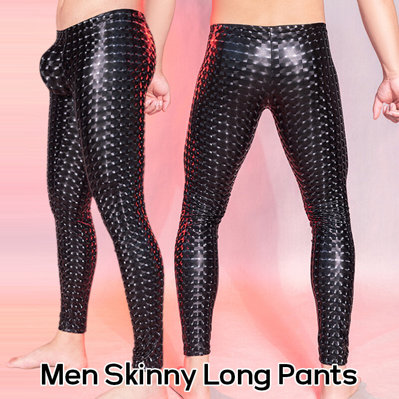 Men Shiny Sports PU Leather Leggins Underwear Skinny Long Pants Tight Leggings