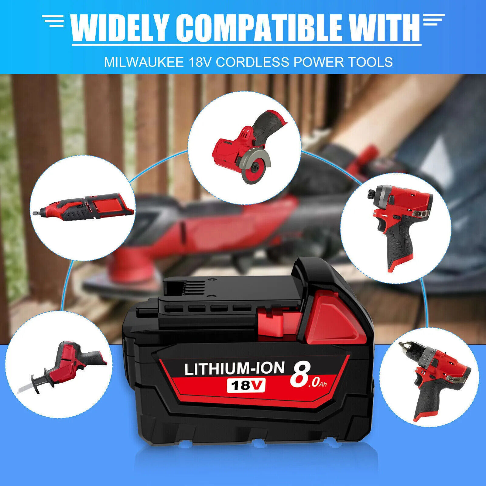 For Milwaukee for M18 8.0AH Battery Lithium Extended Capacity 48-11-1860 2PACK