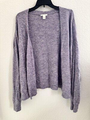 H&M Basic Womens Knit Cardigan Sweater Sz. L Open Front Lilac Long Sleeve Office