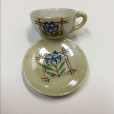 VINTAGE Tiny Teacup Saucer Set Porcelain Occupied Japan Blue Flower