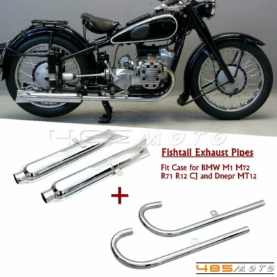 Full Set Chrome Dual Fishtail Exhaust Header Muffler Pipe For BMW M1 M72 R71 R12