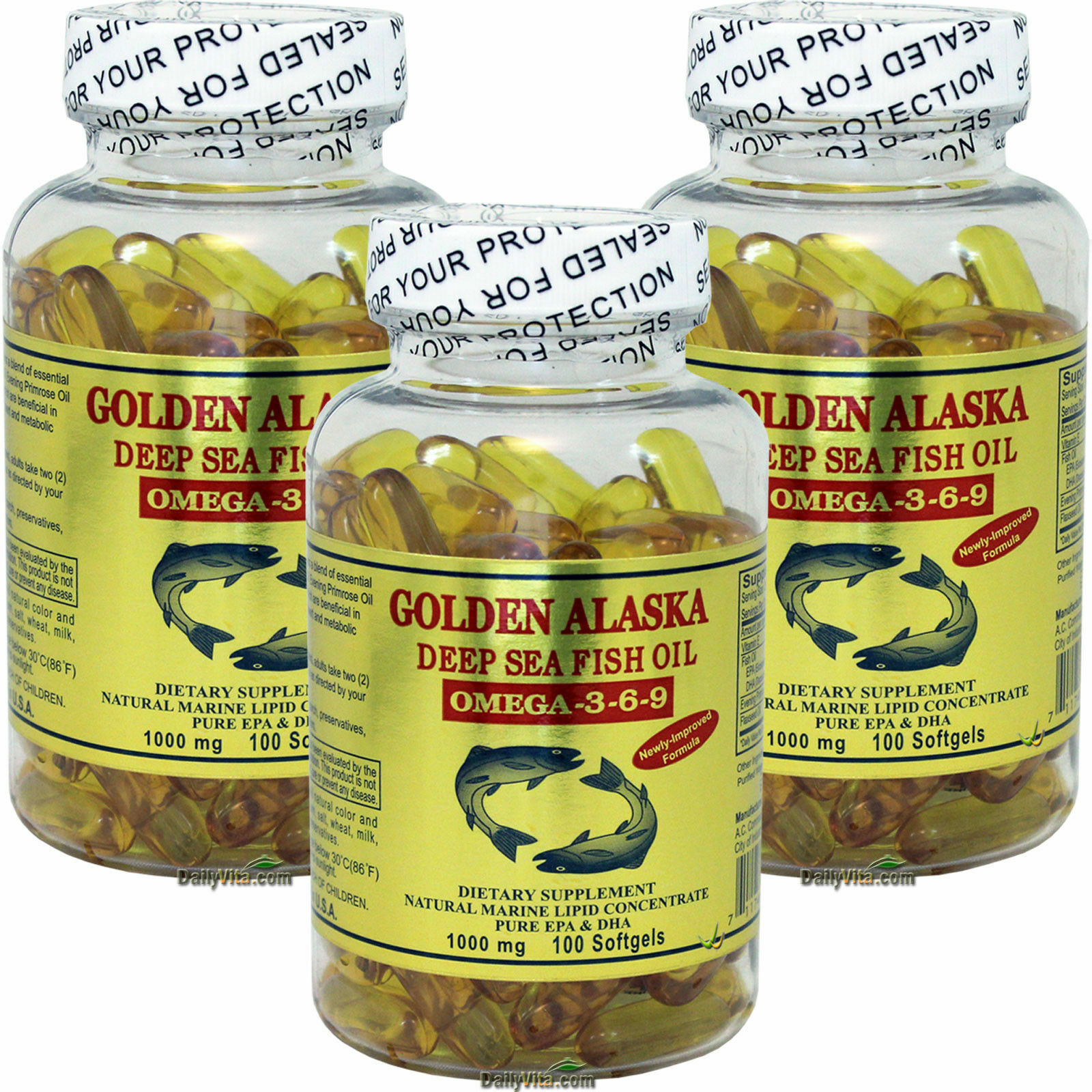3 x Gold Vitamin Golden Alaska Deep Sea Fish Oil Omega 3 6 9 1000 мг 100 SG