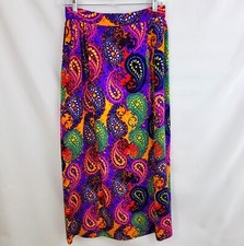 Vintage 60s 70s Small 29" Maxi Long Skirt Psychedelic Paisley Boho Hippie Purple